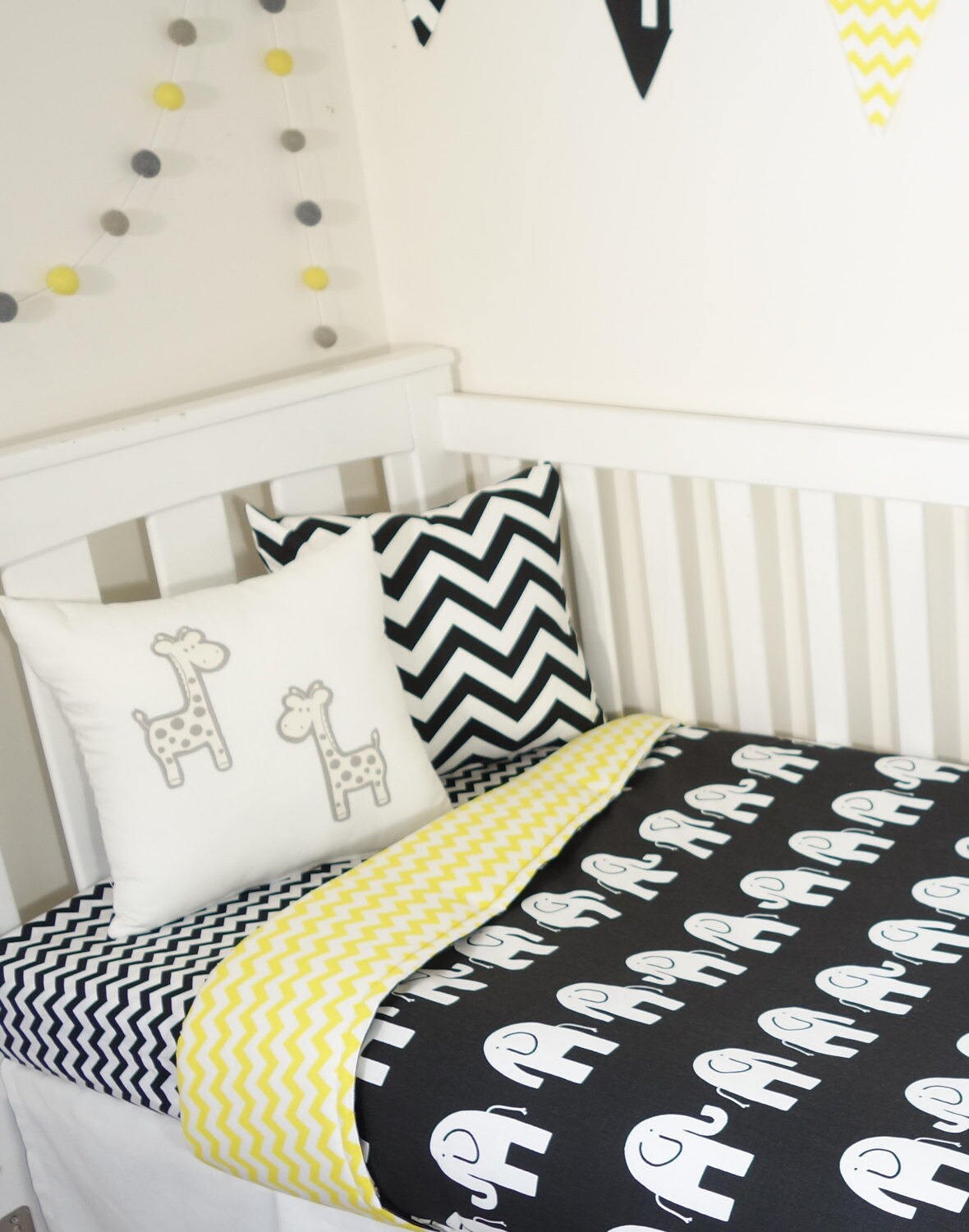 Black And Yellow Chevron Elephant Nursery Set Items