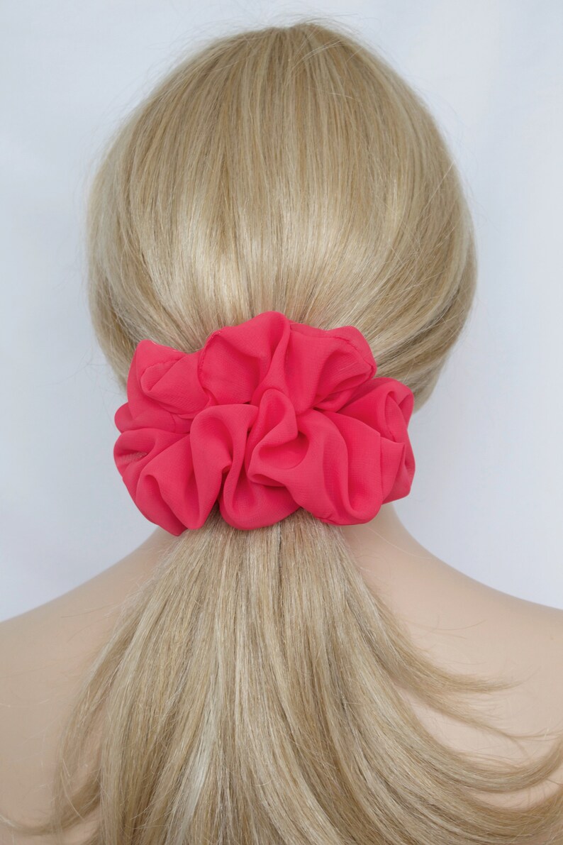 Big Scrunchie Bright Pink Chiffon Gentle Elastic And Ties Etsy