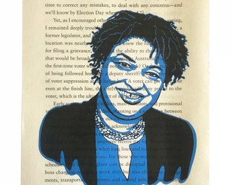 Stacey Abrams,  Georgia pride, Role Model,  Book Print, Women in Politics, fan art, Georgia Democrat, library book page, Woman Leader art