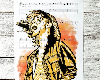 Nirvana, Kurt Cobain, Smells Like Teen Spirit, Sheet Music Print, Music Decor, Fan art, Upcylced Art, Rockstar Print, Nirvana fan