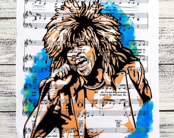 Tina, Tina Turner, Simply the Best, Proud Mary, Whats Love Got to Do, Sheet Music Print, Music Decor, Fan art, Upcylced Art, Rockstar Print