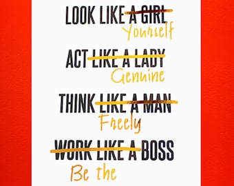 Gold Foil PRINT ONLY Feminist Girl Boss, Act like a Lady, Think Like a Man White & gold home decor, office decor, gold print