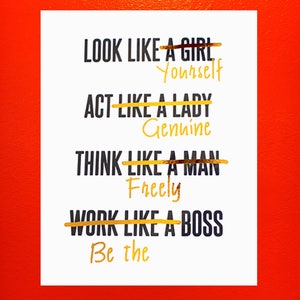 Gold Foil PRINT ONLY Feminist Girl Boss, Act like a Lady, Think Like a Man White & gold home decor, office decor, gold print image 1