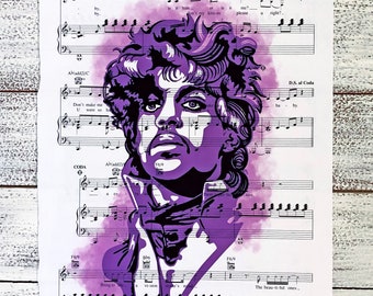 Prince, Purple Rain, When Doves Cry, Sheet Music Print, Music Decor, Fan art, The Artist formerly known as, Upcylced Art, Rockstar Print