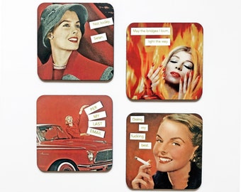 Vintage Coaster Set, Not Today Satan, Doing my F-ing Best, Per My Last Email, 1950s Housewife, Funny Coasters, Coaster Housewarming Gift