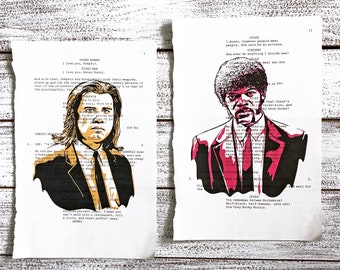 Pulp Fiction, Quentin Tarantino, Movie Script, Samuel L Jackson, John Travolta, Vincent, Jules, Fan Art, Boyfriend Gift, Collectors Print