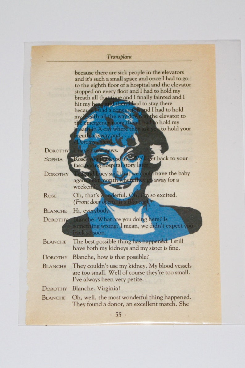 Golden Girls, TV show, Golden Girls Character, script paper, library book page, set of Four, Blanche, Rose, Dorothy, Sophia Dorothy