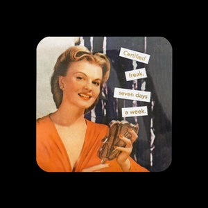 Certified Freak, Single Coaster, WAP, WAP Coaster, Vintage ads, Cardi B, 1950s Housewife, Funny Coaster, Cork-back coaster image 5