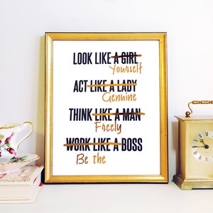 Gold Foil PRINT ONLY Feminist Girl Boss, Act like a Lady, Think Like a Man White & gold home decor, office decor, gold print image 4