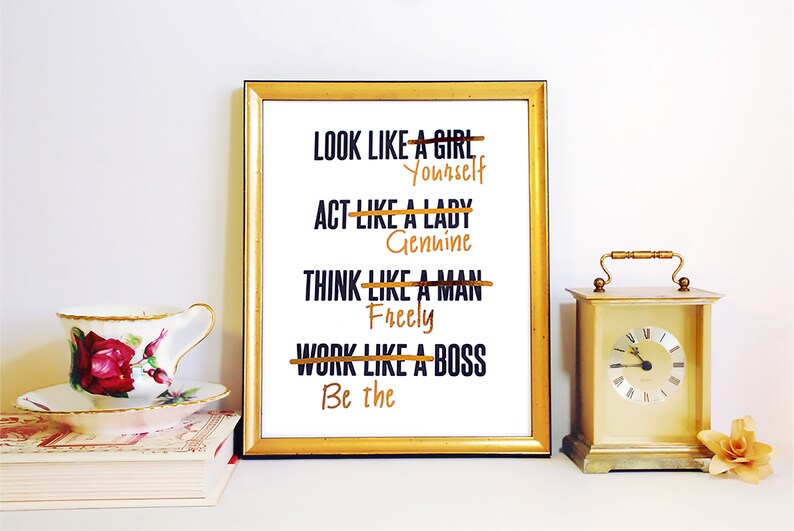 Gold Foil PRINT ONLY Feminist Girl Boss, Act like a Lady, Think Like a Man White & gold home decor, office decor, gold print image 4