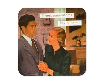 Whores in this House, Single Coaster, WAP, WAP Coaster, Vintage ads, Cardi B, 1950s Housewife, Funny Coaster, Cork-back coaster