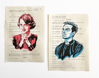 Fleabag, The Priest, TV show Script, art print, Phoebe Waller-Bridge, Andrew Scott, Fanart, Fleabag Portrait, Book Art