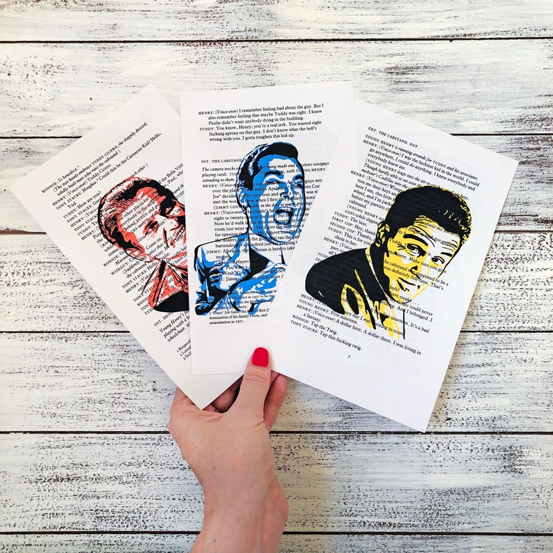 Goodfellas, Martin Scorsese, Movie Script, Ray Liotta laughing, Robert DeNiro, Joe Pesci, Wiseguys, Fan Art, Mafia, Boyfriend Gift, Art ALL Three