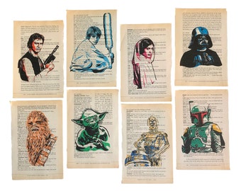 Star Wars, movie script, art print, Empire Strikes Back, Yoda, Chewbacca, Princess Leia, Darth Vader, Boba Fett, Luke Skywalker,, Han Solo