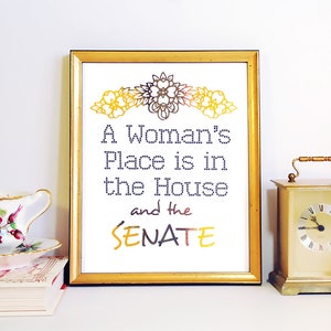 Gold Foil, Feminist, PRINT ONLY, A Woman's Place is in the House and the Senate, White & Gold, Home Decor, Office Decor, Feminist Decor image 6