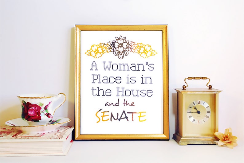 Gold Foil, Feminist, PRINT ONLY, A Woman's Place is in the House and the Senate, White & Gold, Home Decor, Office Decor, Feminist Decor image 6