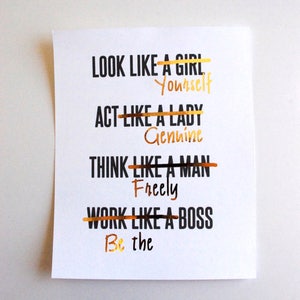 Gold Foil PRINT ONLY Feminist Girl Boss, Act like a Lady, Think Like a Man White & gold home decor, office decor, gold print image 2