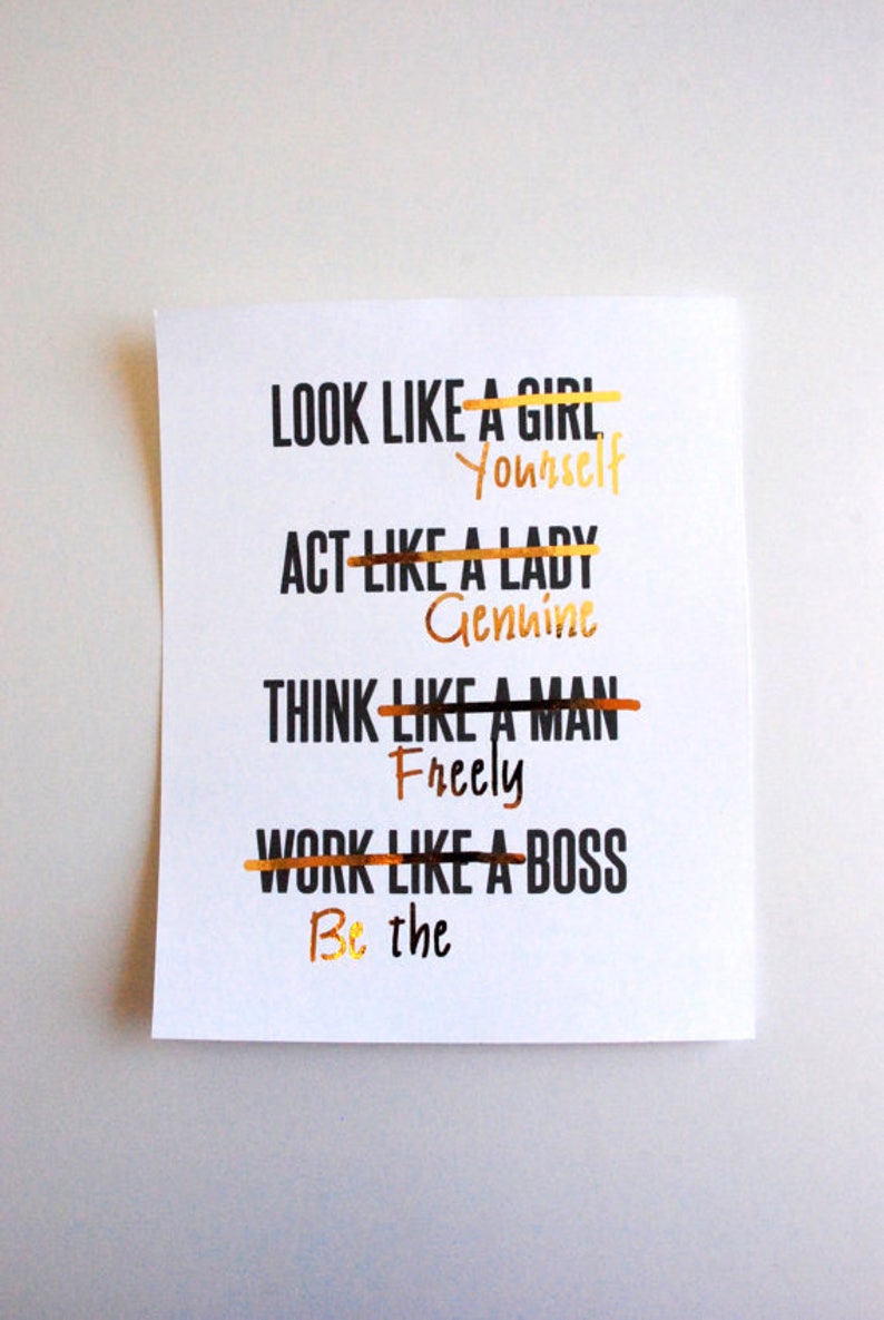 Gold Foil PRINT ONLY Feminist Girl Boss, Act like a Lady, Think Like a Man White & gold home decor, office decor, gold print image 2