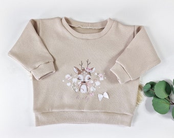 Sweatshirt Reh Mädchenpullover Babypullover schlicht uni beige