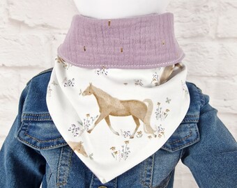 Horse scarf lilac, girls scarf muslin scarf, children's scarf