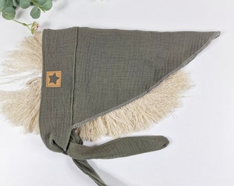 Kopftuch Musselin khaki, Haarband Musselin, Mädchenkopftuch, Bandana, Sonnenhut