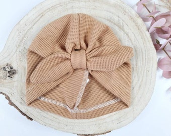 Turban hat waffle jersey plain camel / ochre, baby turban transition, transition hat, girl's hat