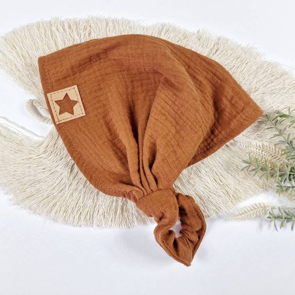 Kopftuch Musselin cognac, Haarband Musselin, Mädchenkopftuch rost, Bandana, Sonnenhut