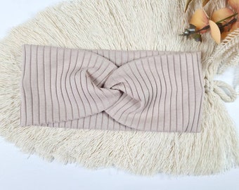 Stirnband Mädchen Ripp, Mädchenhaarband Turbanhaarband beige, Knotenhaarband