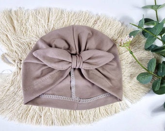 Turbanmütze Mädchen, Babymütze beige, Mädchenmütze Baby, Übergangsmütze