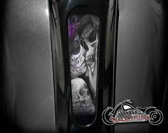 Harley Davidson Custom Made 8 Inch Dash Insert (2008-2025) for Street Glide & Road Glide - Death Kiss Purple Sugar Skull