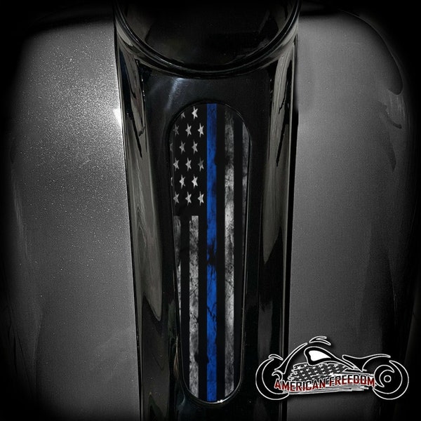 Harley Davidson Custom Made 8 Inch Dash Insert for Street Glide & Road Glide - Thin Blue Line Distressed Police Flag