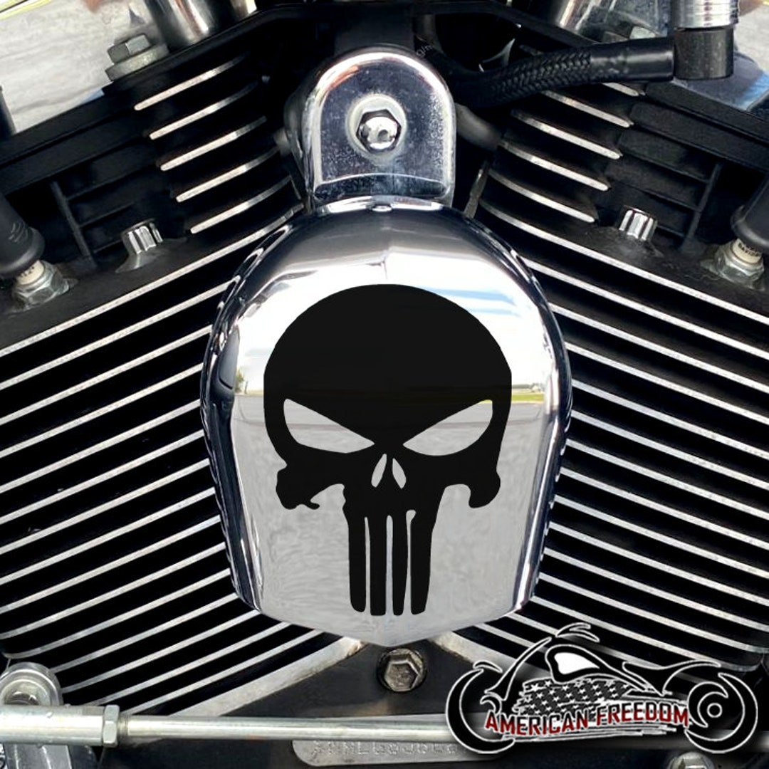 Harley Davidson CHROME Custom Made Horn Cover - Punisher Skull