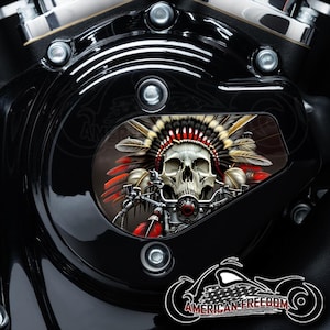 Harley Davidson 2024+ Timing Cover Medallion Insert - For Road Glide & Street Glide, CVO - Indian Motor Skull Red
