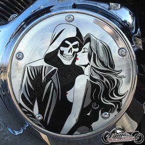Harley Davidson CHROME Custom Made Derby Cover (Twin Cam & Touring, Milwaukee 8 Models) - Reaper&#39;s Darling