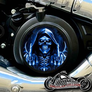 2025+ Indian Motorcycles Scout Custom Derby Cover - FU Reaper Blue