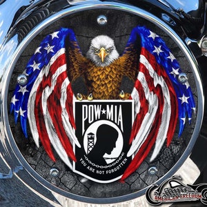 Harley Davidson Custom Made Derby Cover lub osłona rozrządu (Twój wybór) Do wszystkich Big Twin, Twin Cam, Milwaukee 8 i Sportster - POW MIA EAGLE