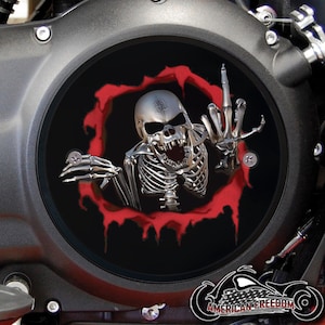 Victory Motorcycles Custom Derby Cover - Skeleton Finger Red