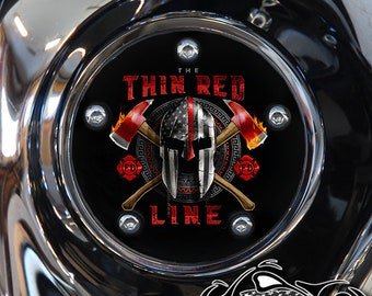 Couvercle de calage/pointes sur mesure Harley Davidson - Pour tous les modèles Big Twin, Twin Cam, Milwaukee 8 et Sportster - pompier fine ligne rouge