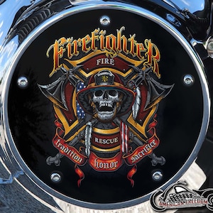 Harley Davidson Custom Made Derby Cover lub osłona rozrządu (Twój wybór) Do wszystkich Big Twin, Twin Cam, Milwaukee 8 i Sportster - Strażak