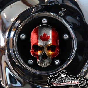 Harley Davidson Custom Made Timing / Punkte Abdeckung - Für alle Big Twin, Twin Cam, Milwaukee 8 & Sportster Modelle -Canada Flagge Schädel