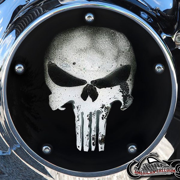 Harley Davidson Custom Made Derby Cover or Timing cover (Your choice) Twin Cam, Milwaukee Eight, Sportster - Punisher Skull