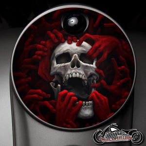 Harley Davidson Custom Made Fuel Console Door 2008+ Ultra, Street Glide, Road Glide, Electra, CVO, Tri glide - Torn Skull Red