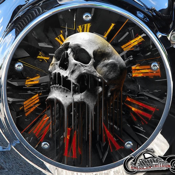 Harley Davidson Custom Made Derby Cover or Timing cover (Your choice) For all Big Twin, Twin Cam, Milwaukee 8 & Sportster - Skull Clock
