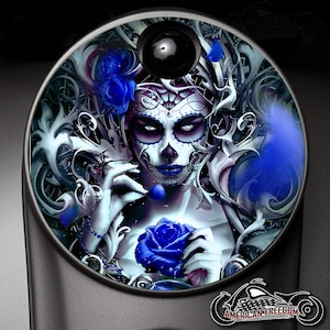 Harley Davidson Custom Made Fuel Console Door 2008+ Ultra, Street Glide, Road Glide, Electra, CVO, Tri glide - Blue Spider Queen