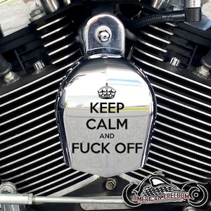 Harley Davidson CHROME Custom Made Horn Cover - Keep Calm And F Off