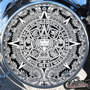 Harley Davidson Custom Made Derby Cover or Timing Cover (Your choice) For Big Twin, Twin Cam, Milwaukee 8 & Sportster - B/W Aztec Calendar