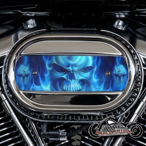 Harley Davidson Custom Made M8 Ventilator Aluminum Air Cleaner Insert - 114 & 117 Milwaukee 8 - Blue Flame Skull