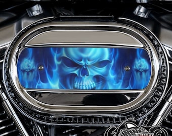 Harley Davidson Custom Made M8 Ventilator Aluminum Air Cleaner Insert (2017-2025) - 114 & 117 Milwaukee 8 - Blue Flame Skull