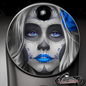 Harley Davidson Custom Made Fuel Console Door 2008+ Ultra,Street Glide,Road Glide,Electra,CVO, Tri glide - Sugar Skull Blue