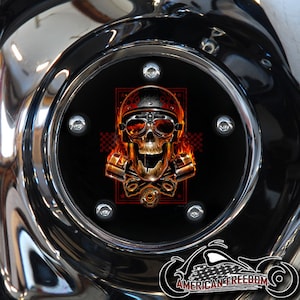 Harley Davidson Custom Made Timing / Points Cover - For all Big Twin, Twin Cam, Milwaukee 8 & Sportster Models -skull and pistons
